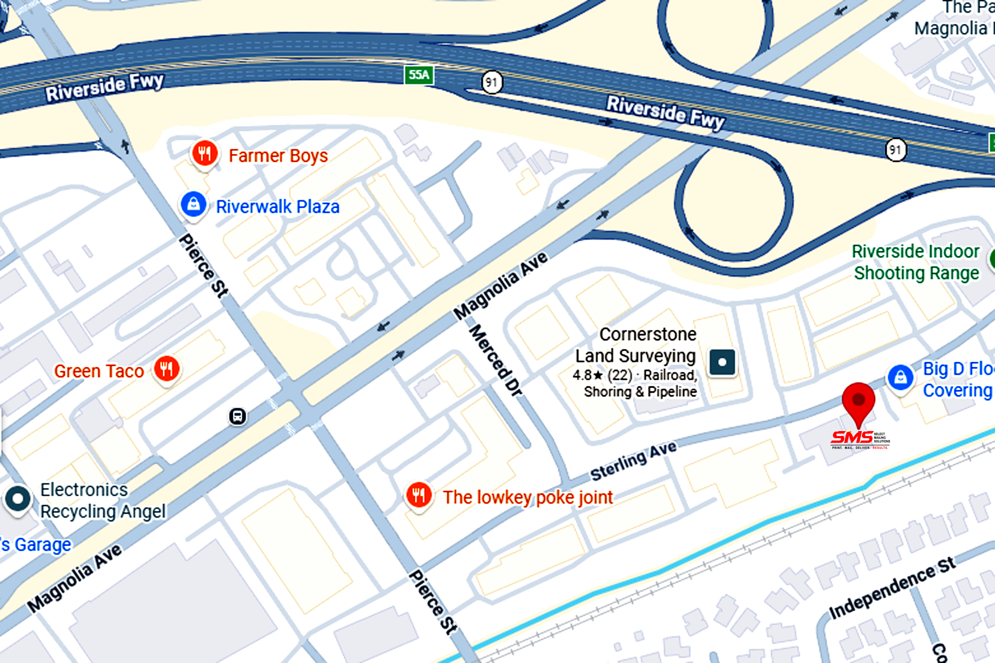 Map showing Select Mailing Solutions at 11700 Sterling Ave, Riverside, CA 92503